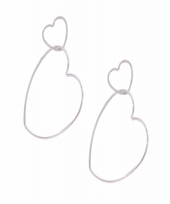 Double Heart Drop Earrings ES700076 SILVER